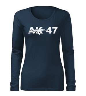 DRAGOWA Тонка жіноча футболка з довгим рукавом AK-47, темно-синя 160г/м2