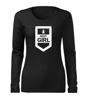 DRAGOWA Тонка жіноча футболка з довгим рукавом армійська дівчина, чорна 160г/м2