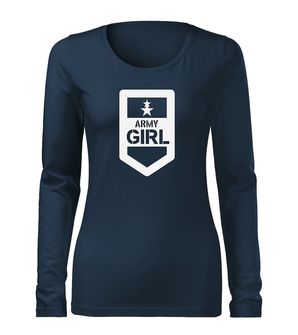 DRAGOWA Тонка жіноча футболка з довгим рукавом армійська дівчина, темно-синя 160г/м2