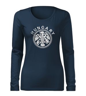 DRAGOWA Тонка жіноча футболка з довгим рукавом угорка, темно-синя 160г/м2