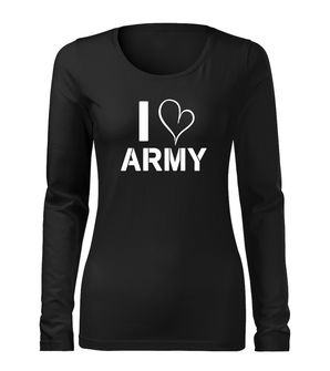 DRAGOWA Тонка жіноча футболка з довгим рукавом i love army, чорна 160г/м2