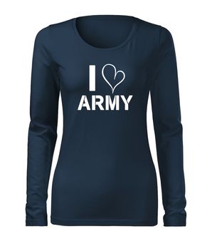 DRAGOWA Тонка жіноча футболка з довгим рукавом i love army, темно-синя 160г/м2