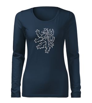 DRAGOWA Slim жіноча футболка з довгим рукавом лев, темно-синій 160г/м2