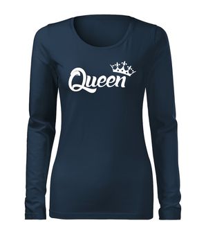 DRAGOWA Тонка жіноча футболка з довгим рукавом queen, темно-синя 160г/м2