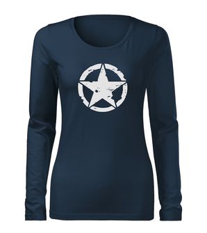 DRAGOWA Тонка жіноча футболка з довгим рукавом зірка, темно-синя 160г/м2